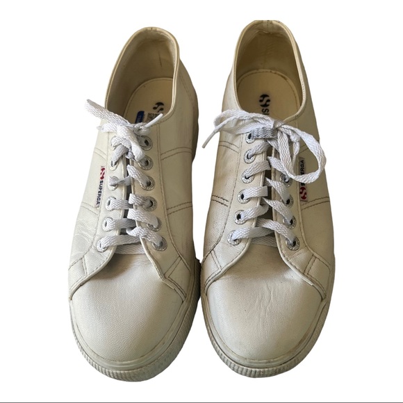 Superga 2790 Nappa Leather Sneakers Lace Up Round Toe White Women's 9 - Picture 2 of 5